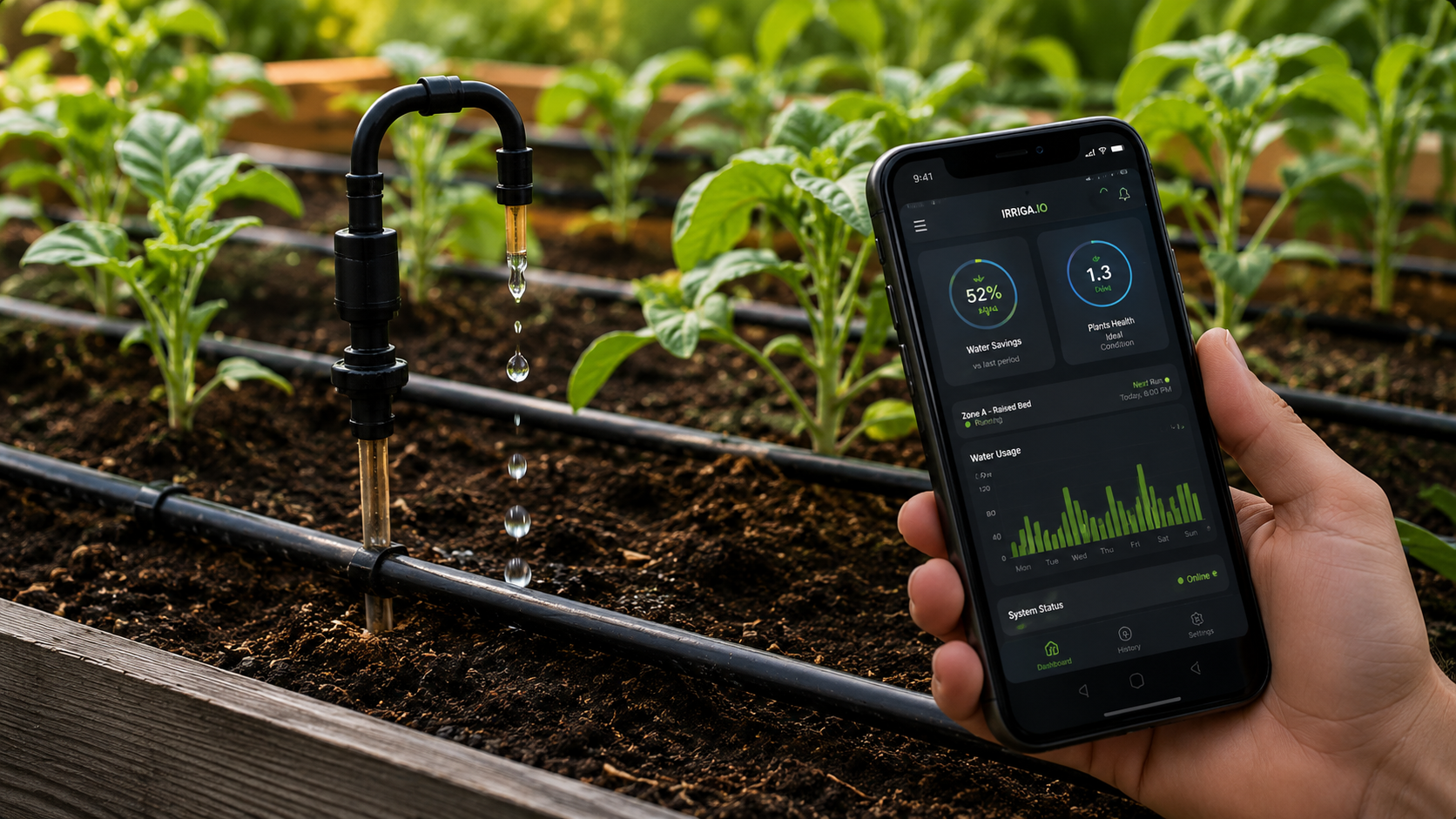Sistema de gotejamento monitorado pelo celular em uma horta automatizada